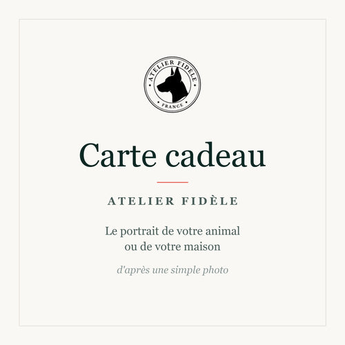 Carte cadeau Atelier Fidèle, à offrir pour un portrait d'animal ou de maison