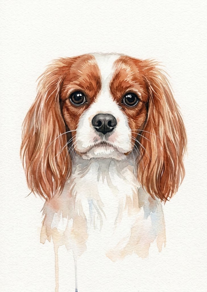 Portrait Cavalier King Charles, style Aquarelle