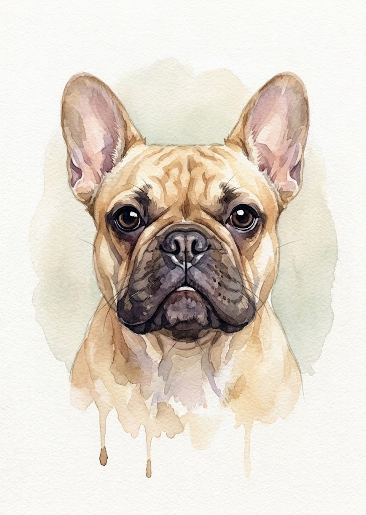 Portrait Bouledogue fran&ccedil;ais, style Aquarelle