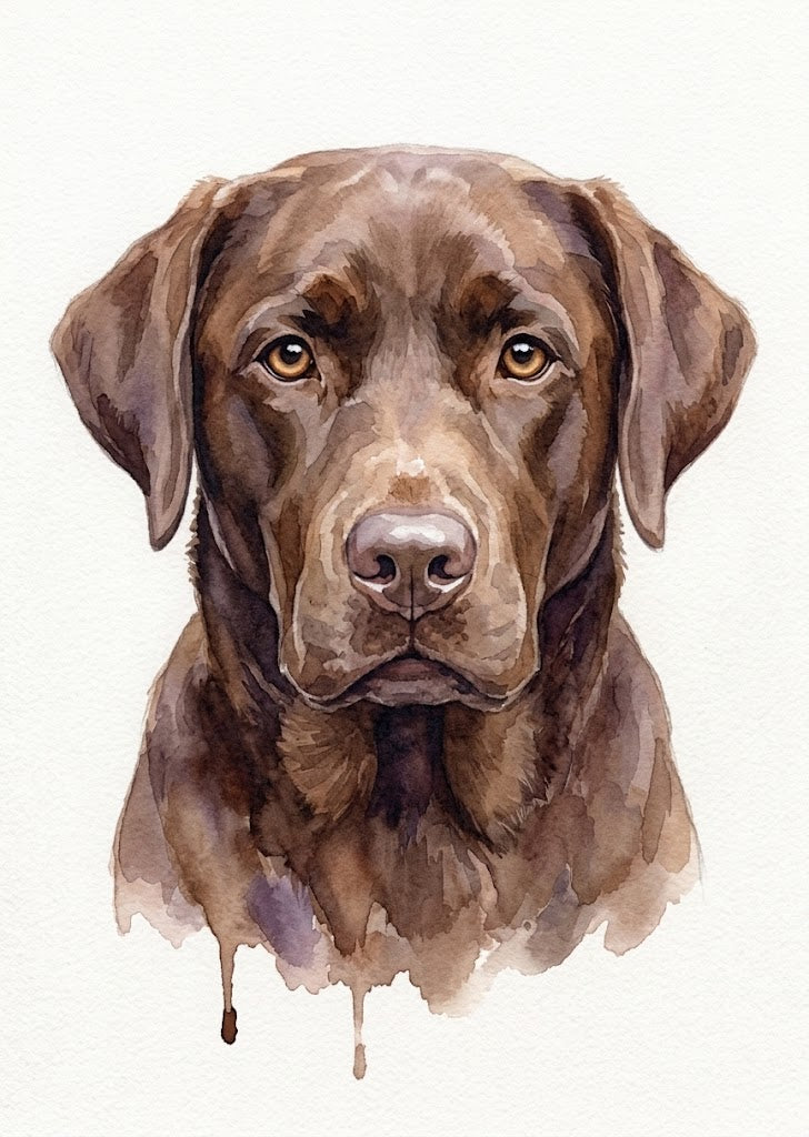 Portrait Labrador chocolat, style Aquarelle