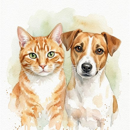Portrait Deux animaux, style Aquarelle